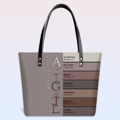 Uncover the sacred meaning of your name - Personalized Leather TOTE Bag Luxury – Free Clutch Purse Gift | CHRISTIANARTBAG CAB01052626