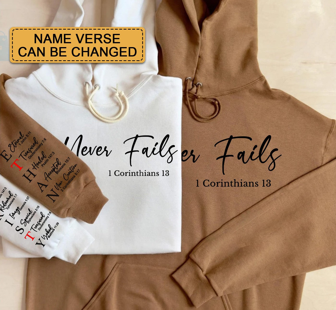 CHRISTIANARTBAG Custom Couple's Apparel : Uncover the sacred meaning of your name - Love Never Fail - Personalized T-Shirt - CAB01121724