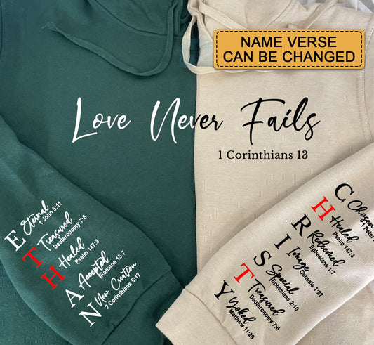 CHRISTIANARTBAG Custom Couple's Apparel : Uncover the sacred meaning of your name - Love Never Fail - Personalized T-Shirt - CAB01121724