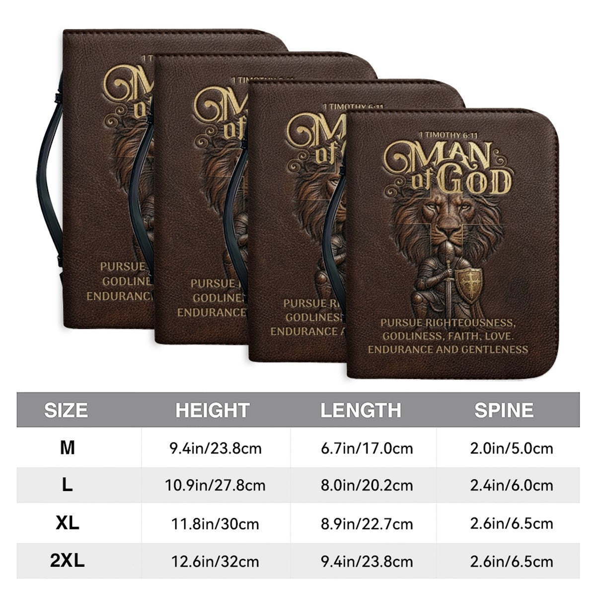Personalized Bible Cover For Men - Man Of God 1 Timothy 6:11 Lion Warrior Custom Leather Bible Carrying Case With Handle | CHRISTIANARTBAG