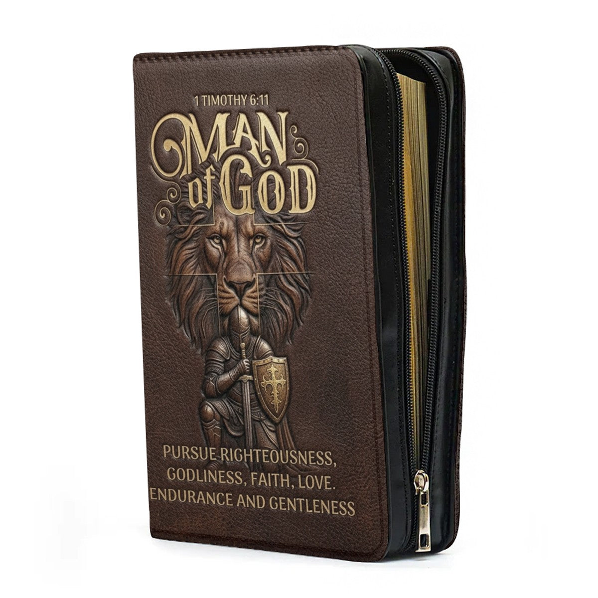 Christianart Bible Cover, Man Of God 1 Timothy 6 11 Lion Warrior, Personalized Gifts for Pastor, Gifts For Women, Gifts For Men.