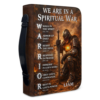 Personalized Bible Cover – We Are In A Spiritual War Christian Warrior Design | Custom Name | 3 Versions Available | Leather Scripture Book Cover by CHRISTIANARTBAG