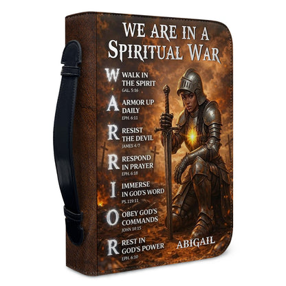 Personalized Bible Cover – We Are In A Spiritual War Christian Warrior Design | Custom Name | 3 Versions Available | Leather Scripture Book Cover by CHRISTIANARTBAG