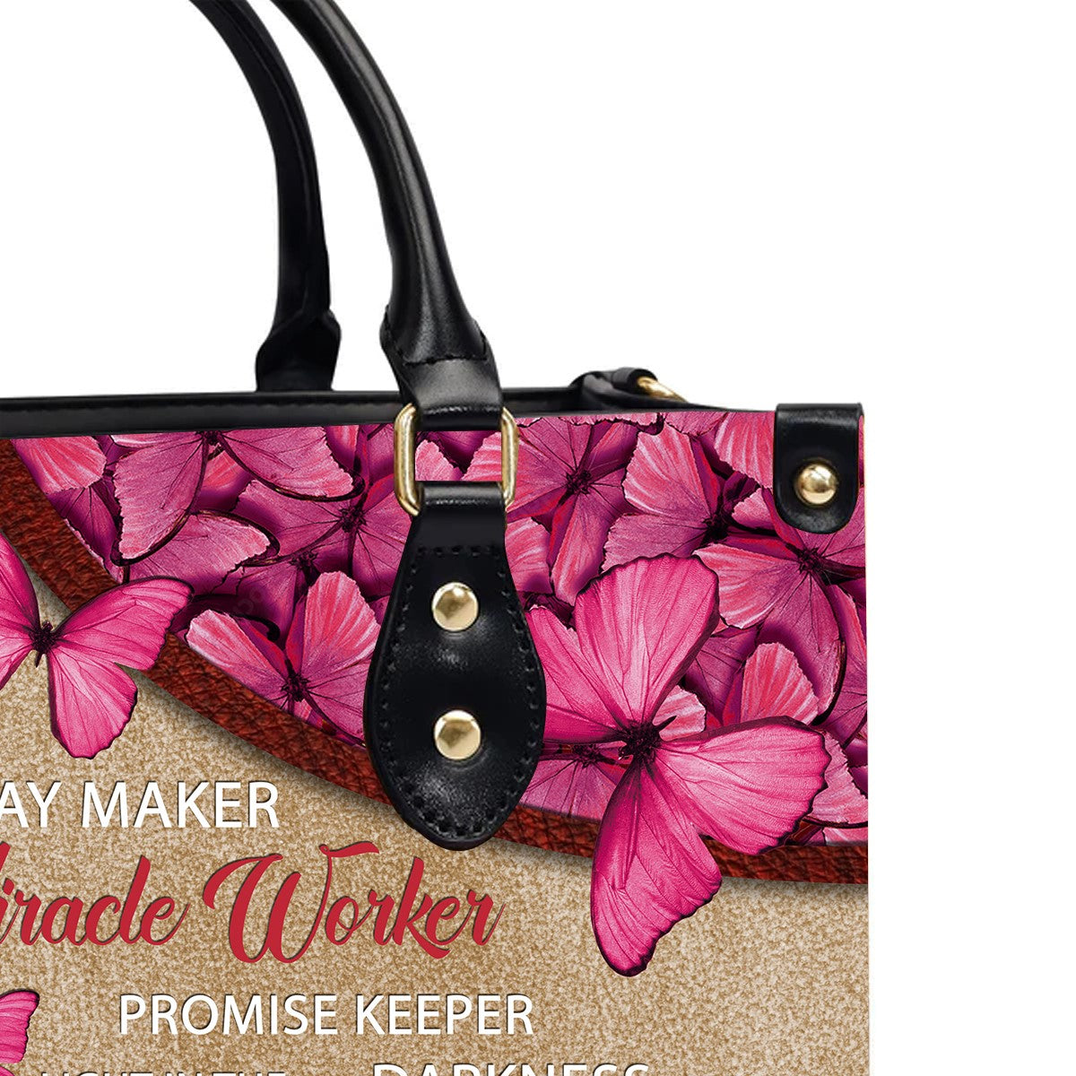 Christianartbag Handbags, Way Maker Miracle Worker Leather Handbag, Butterfly Pink Leather Handbag, Gifts for Women, CABLTB01311023. - Christian Art Bag