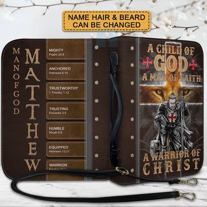 Personalized Christian Bible Cover for Men – A Warrior of Christ Design with Custom Name, Hair & Beard