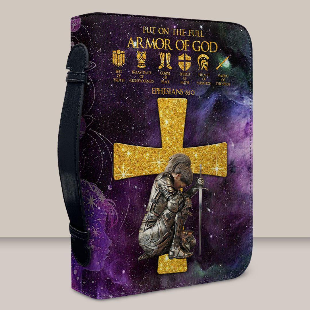 Personalized Leather Bible Cover – Custom Name & Armor of God Design with Scripture Letters