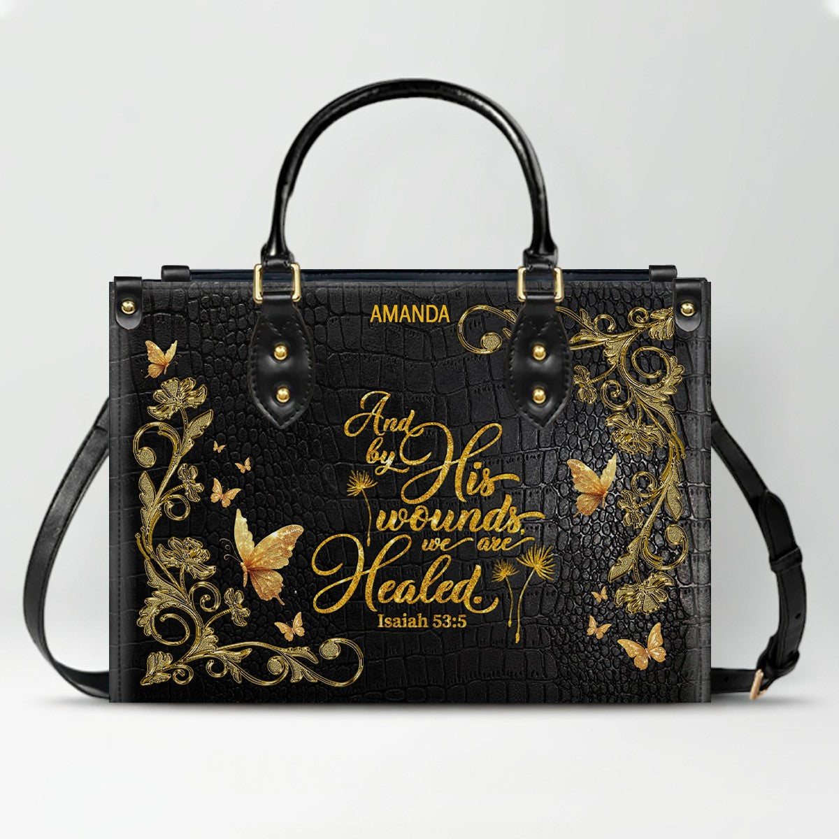 Personalized Leather Handbag with Custom Name & Bible Verse - Personalized Christian Leather Handbag & Wallet Set | CHRISTIANARTBAG™ CAB0141426