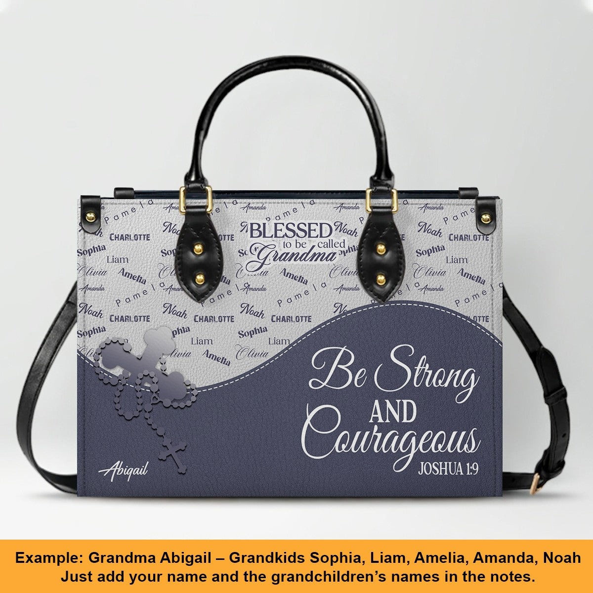 Personalized Leather Handbag – Blessed Grandma Purse with Grandkids' Names Background, Christian Bible Verse Bag, CHRISTIANARTBAG Gift for Women