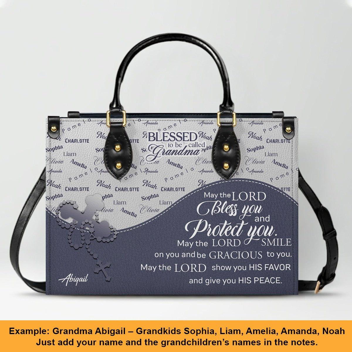 Personalized Leather Handbag – Blessed Grandma Purse with Grandkids' Names Background, Christian Bible Verse Bag, CHRISTIANARTBAG Gift for Women