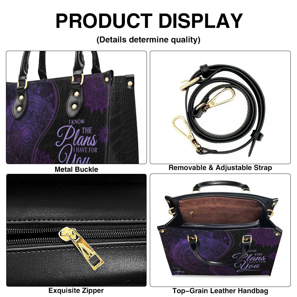 Personalized Christian Leather Handbag – “I Know the Plans I Have for You” Jeremiah 29:11 Mandala Design | CHRISTIANARTBAG™