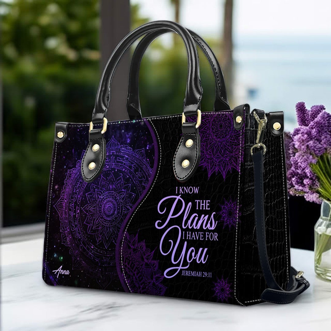 Personalized Christian Leather Handbag – “I Know the Plans I Have for You” Jeremiah 29:11 Mandala Design | CHRISTIANARTBAG™