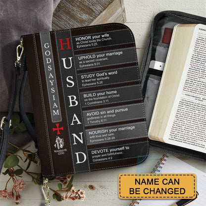 Personalized Bible Cover for Husband - Custom Name Meaning Bible Verse Case - CHRISTIANARTBAG CAB01050526