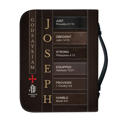 Personalized Leather Bible Cover for Men - Custom Name & Acrostic Bible Verses - Warrior of God Lion & Knight Design - Christian Gift for Him CAB152626