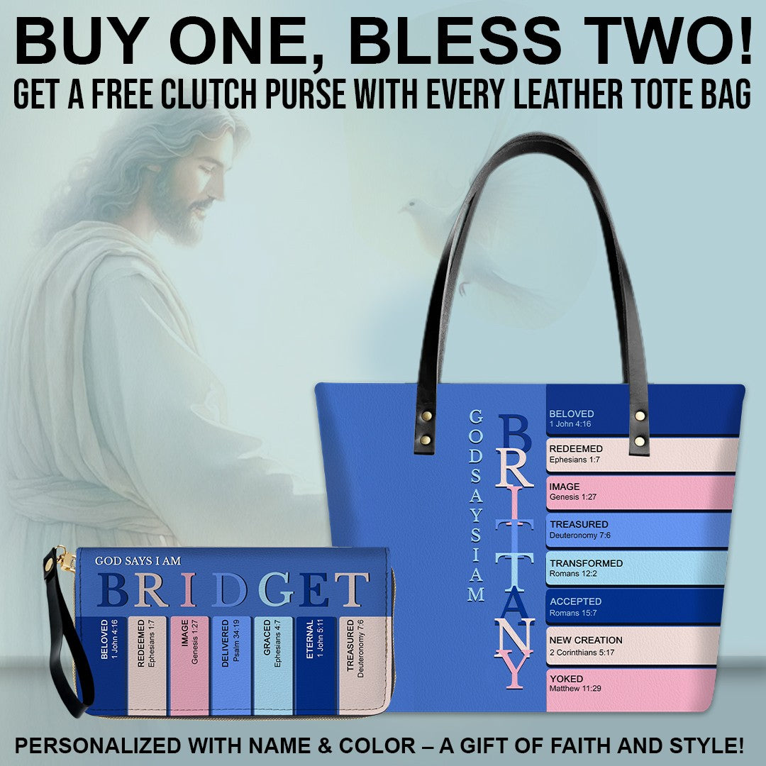 Uncover the sacred meaning of your name - Personalized Leather TOTE Bag Luxury – Free Clutch Purse Gift | CHRISTIANARTBAG CAB01052626