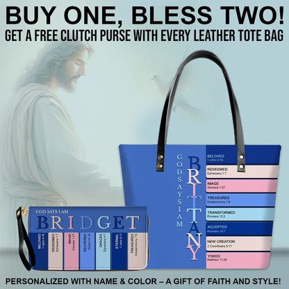 Uncover the sacred meaning of your name - Personalized Leather TOTE Bag Luxury – Free Clutch Purse Gift | CHRISTIANARTBAG CAB01052626