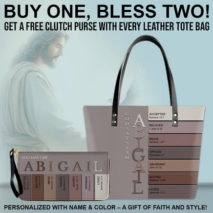 Uncover the sacred meaning of your name - Personalized Leather TOTE Bag Luxury – Free Clutch Purse Gift | CHRISTIANARTBAG CAB01052626