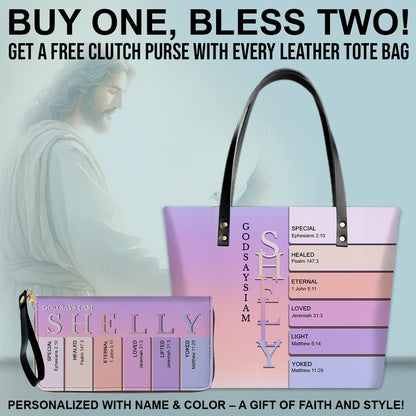 Uncover the sacred meaning of your name - Personalized Leather TOTE Bag Luxury – Free Clutch Purse Gift | CHRISTIANARTBAG CAB01052626