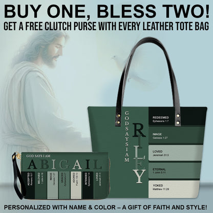 Uncover the sacred meaning of your name - Personalized Leather TOTE Bag Luxury – Free Clutch Purse Gift | CHRISTIANARTBAG CAB01052626