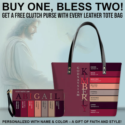 Uncover the sacred meaning of your name - Personalized Leather TOTE Bag Luxury – Free Clutch Purse Gift | CHRISTIANARTBAG CAB01052626
