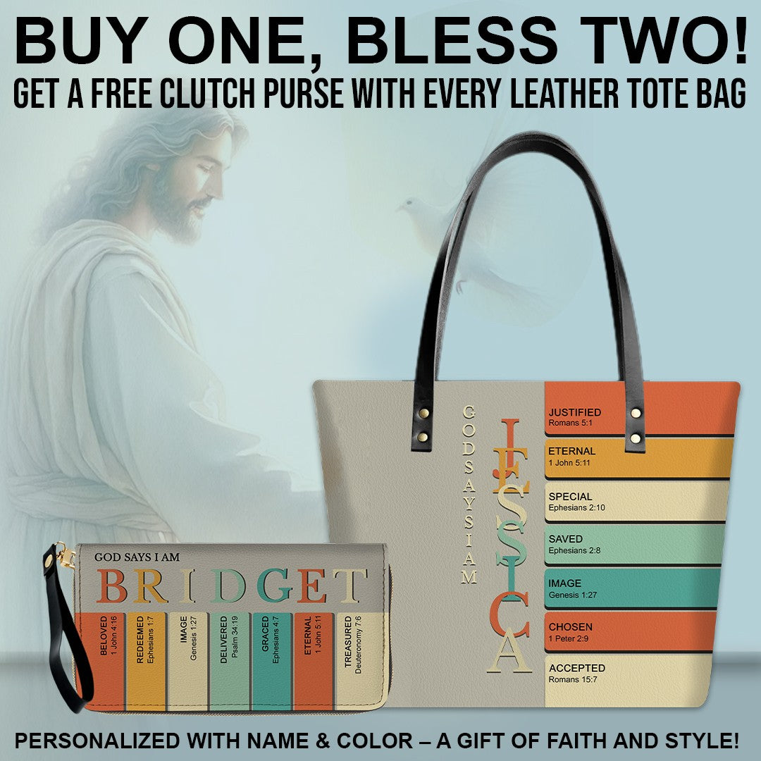 Uncover the sacred meaning of your name - Personalized Leather TOTE Bag Luxury – Free Clutch Purse Gift | CHRISTIANARTBAG CAB01052626