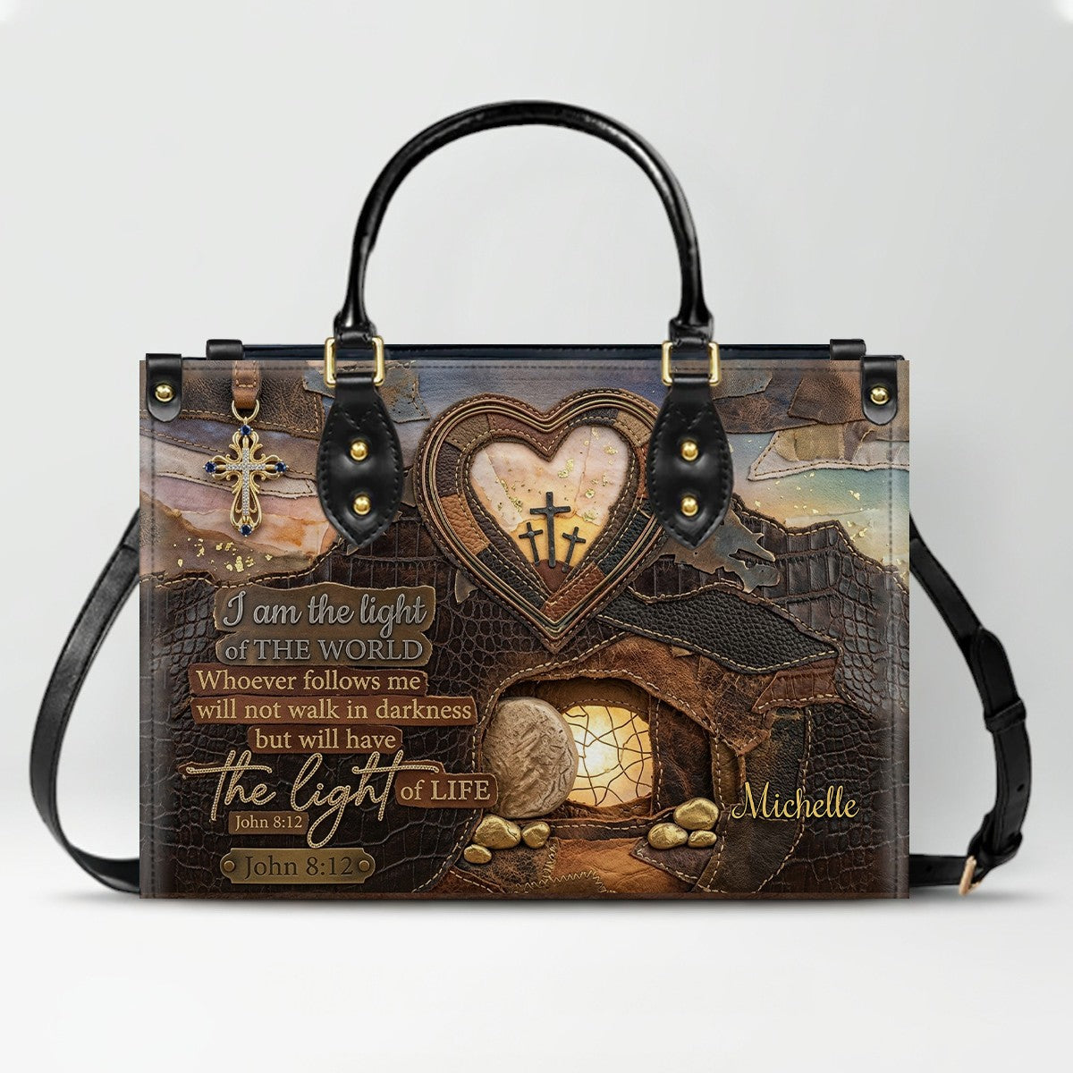 CHRISTIANARTBAG Personalized Leather Handbag with Custom Name & Scripture - Be Still and Know That I Am God | CHRISTIANARTBAG™ CAB017626