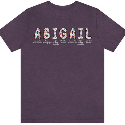 Personalized Halloween Alphabet T-Shirt – Spooky Horror A-Z Characters, Custom Name Graphic Tee