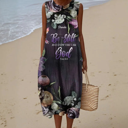 Personalized Christian Sleeveless Maxi Dress for Women – Faith-Inspired Floral A-Line Dress with Bible Verse Print