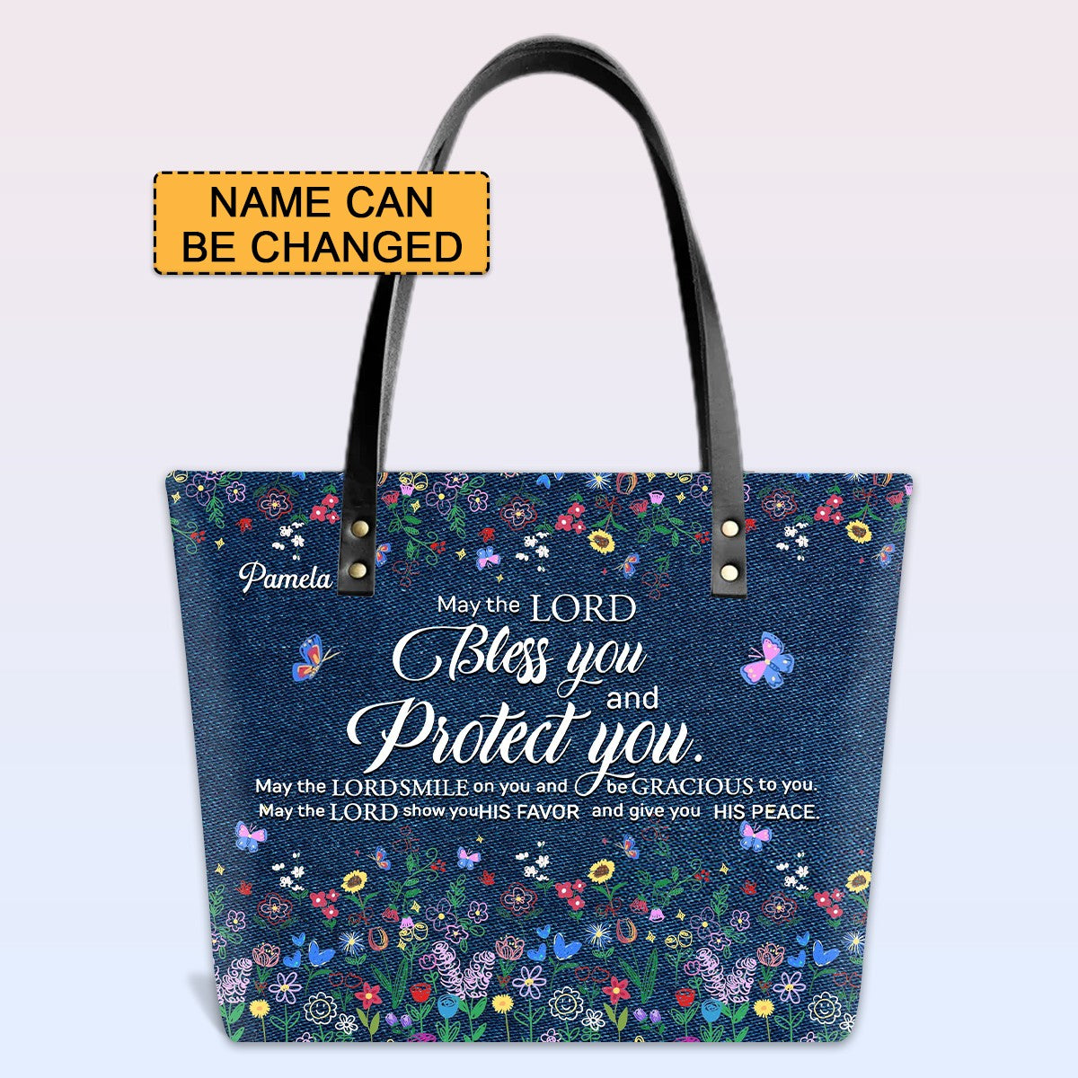 Personalized Leather Tote Bag with Bible Verses – I Know The Plans I Have For You – Custom Faith-Inspired Leather TOTE Bag | CHRISTIANARTBAG Leather TOTE Bag Denim CAB01061925