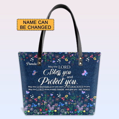 Personalized Leather Tote Bag with Bible Verses – I Know The Plans I Have For You – Custom Faith-Inspired Leather TOTE Bag | CHRISTIANARTBAG Leather TOTE Bag Denim CAB01061925