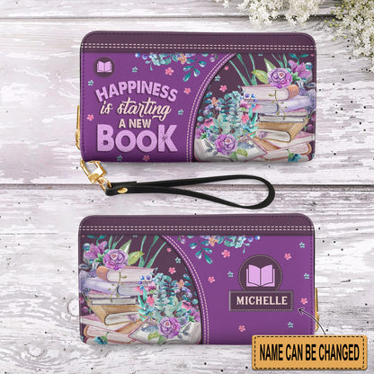 Christianartbag Clutch Purse, Happiness Is Starting A New Book Clutch Purse For Women, Personalized Name, Christian Gifts For Women, CAB04050124. - Christian Art Bag