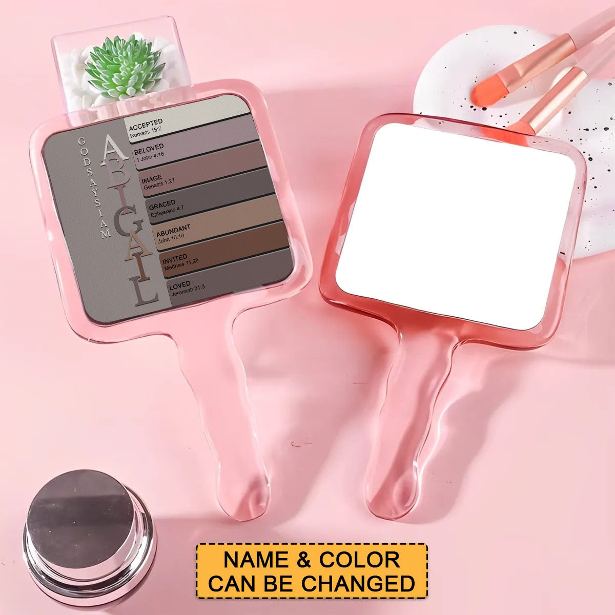 Personalized Christian Handheld Mirror with Bible Verses – Custom Name Makeup Mirror Gift for Women & Girls