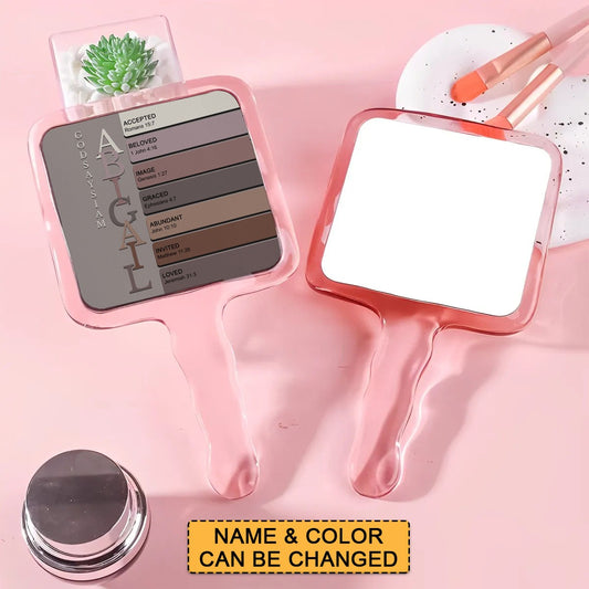 Personalized Christian Handheld Mirror with Bible Verses – Custom Name Makeup Mirror Gift for Women & Girls