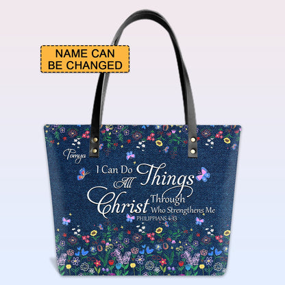 Personalized Leather Tote Bag with Bible Verses – I Know The Plans I Have For You – Custom Faith-Inspired Leather TOTE Bag | CHRISTIANARTBAG Leather TOTE Bag Denim CAB01061925