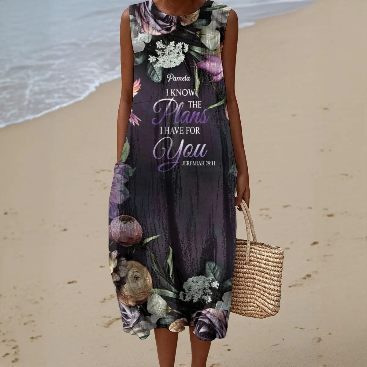 Personalized Christian Sleeveless Maxi Dress for Women – Faith-Inspired Floral A-Line Dress with Bible Verse Print