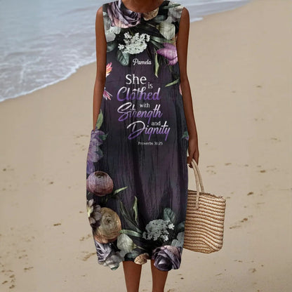 Personalized Christian Sleeveless Maxi Dress for Women – Faith-Inspired Floral A-Line Dress with Bible Verse Print