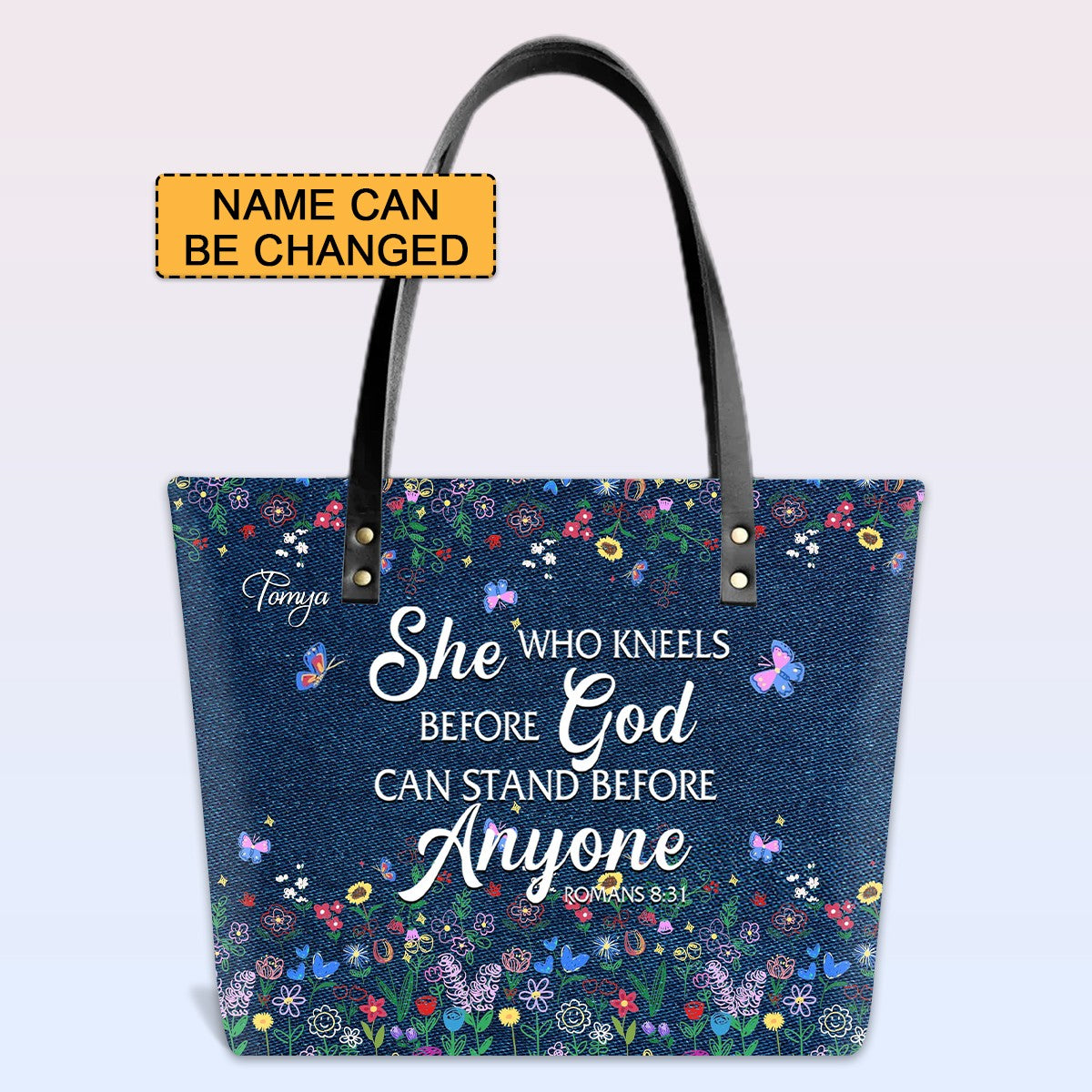 Personalized Leather Tote Bag with Bible Verses – I Know The Plans I Have For You – Custom Faith-Inspired Leather TOTE Bag | CHRISTIANARTBAG Leather TOTE Bag Denim CAB01061925
