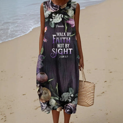 Personalized Christian Sleeveless Maxi Dress for Women – Faith-Inspired Floral A-Line Dress with Bible Verse Print