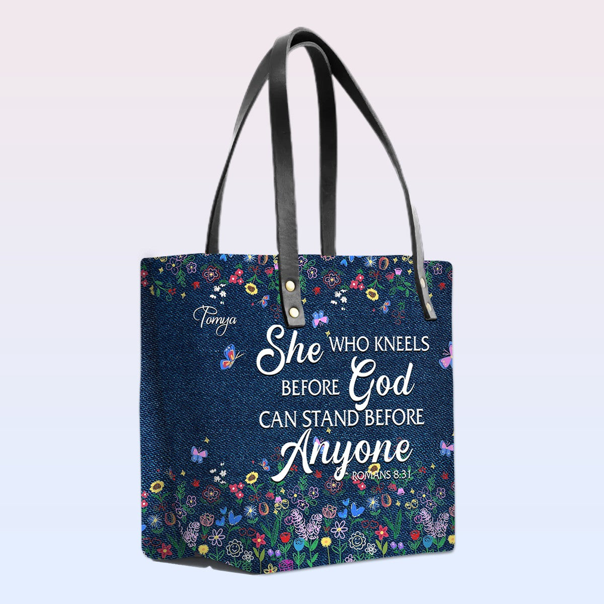 Personalized Leather Tote Bag with Bible Verses – I Know The Plans I Have For You – Custom Faith-Inspired Leather TOTE Bag | CHRISTIANARTBAG Leather TOTE Bag Denim CAB01061925
