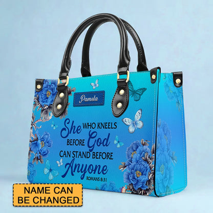 Christianartbag Handbags, She Who Kneels Before God Romans 8 31, Purple Handbag Design, Monogram Leather Handbag, Gifts for Women, CABLTB011116243.