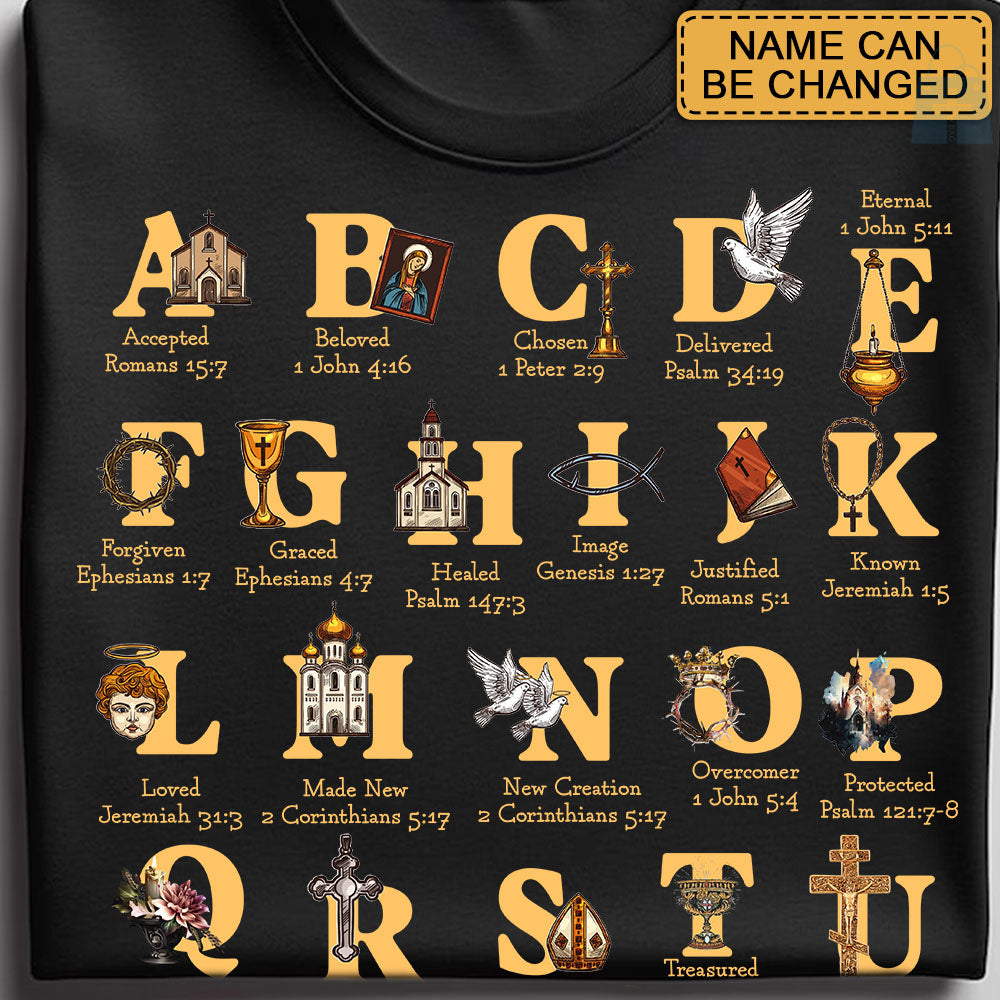 Christian Alphabet A-Z Shirt with Bible Verses – Personalized Faith Gift for Believers