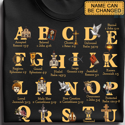 Christian Alphabet A-Z Shirt with Bible Verses – Personalized Faith Gift for Believers