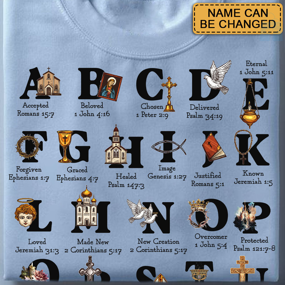 Christian Alphabet A-Z Shirt with Bible Verses – Personalized Faith Gift for Believers