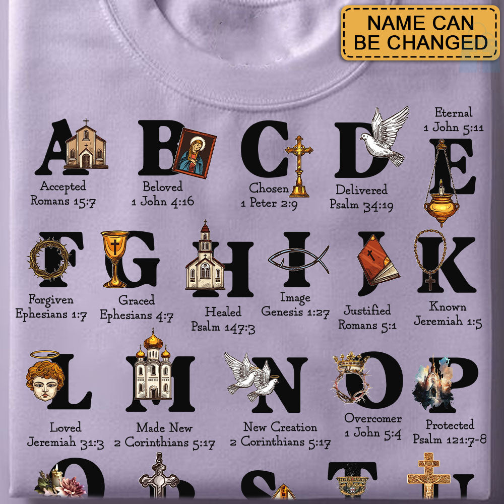 Christian Alphabet A-Z Shirt with Bible Verses – Personalized Faith Gift for Believers