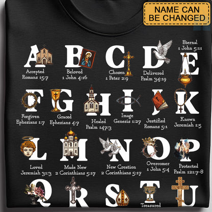 Christian Alphabet A-Z Shirt with Bible Verses – Personalized Faith Gift for Believers