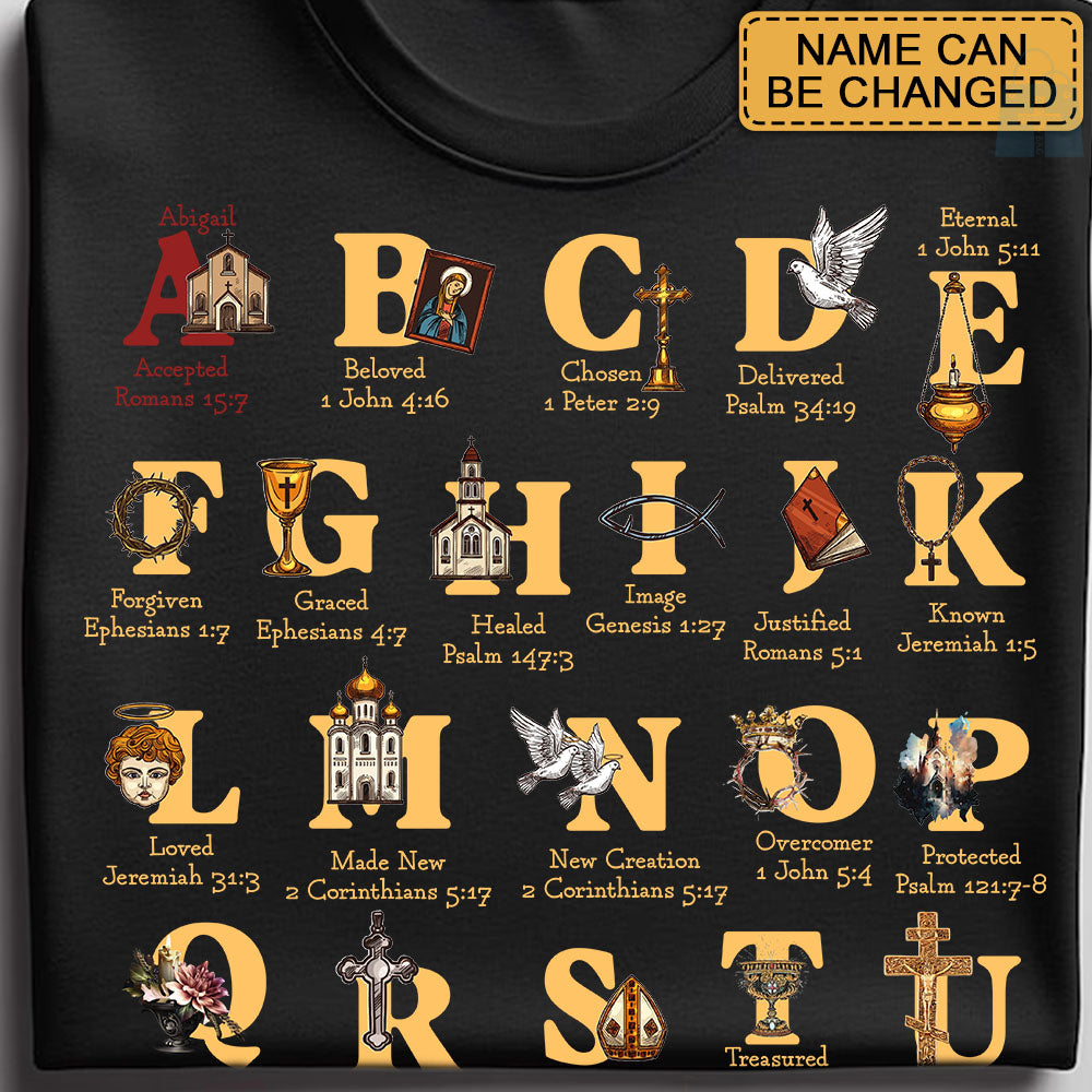 Christian Alphabet A-Z Shirt with Bible Verses – Personalized Faith Gift for Believers