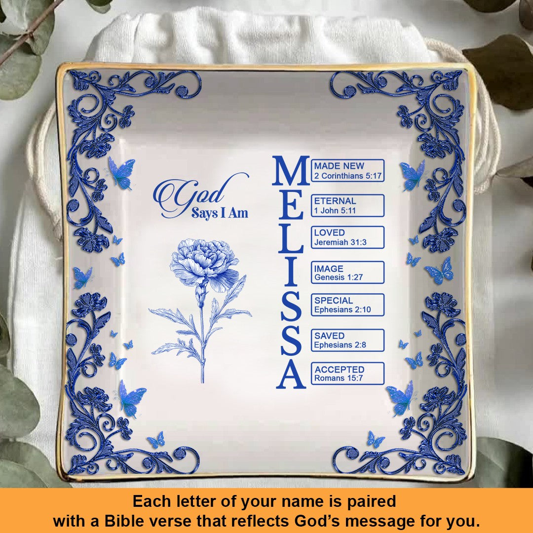 Personalized Jewelry Dish – Birth Month Flower & Bible Verse for Each Letter