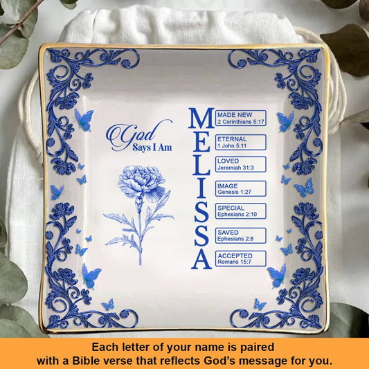 Personalized Jewelry Dish – Birth Month Flower & Bible Verse for Each Letter