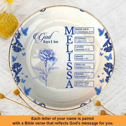 Personalized Jewelry Dish – Birth Month Flower & Bible Verse for Each Letter