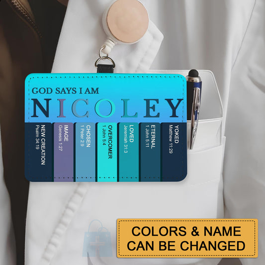 Personalized Leather Badge Holder with Bible Verses – Christian Name ID Tag for Nurses, Teachers & Professionals - CAB02051525