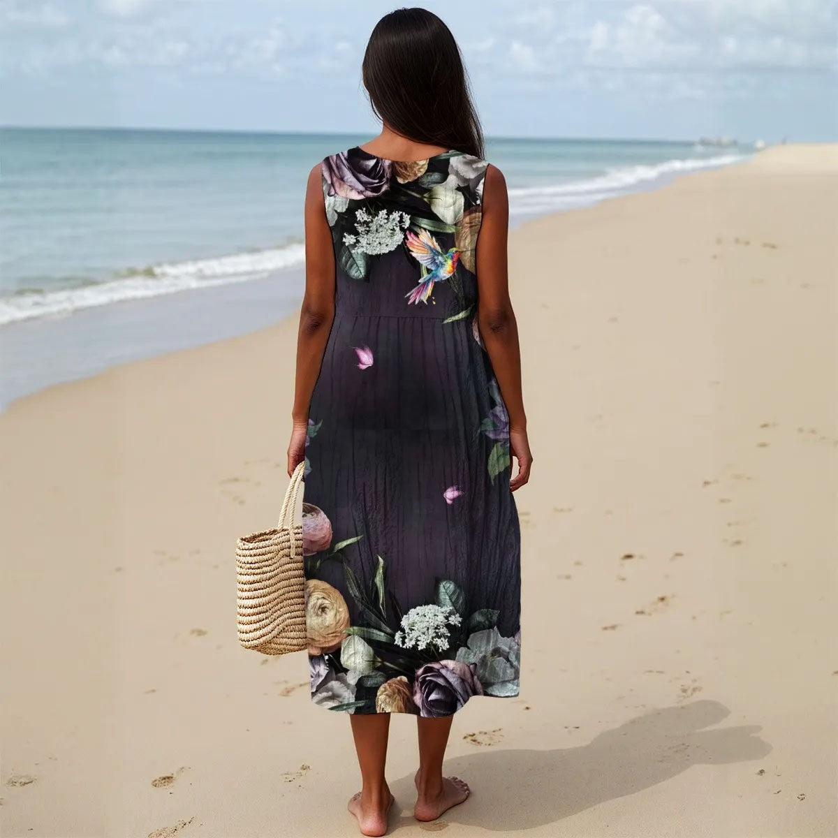 Personalized Christian Sleeveless Maxi Dress for Women – Faith-Inspired Floral A-Line Dress with Bible Verse Print